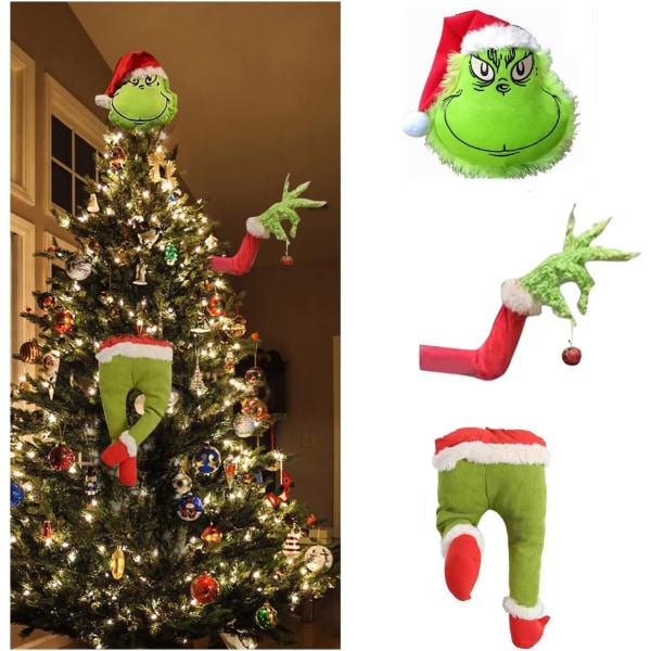 Fluffig grön Grinch julgransdekoration Legs