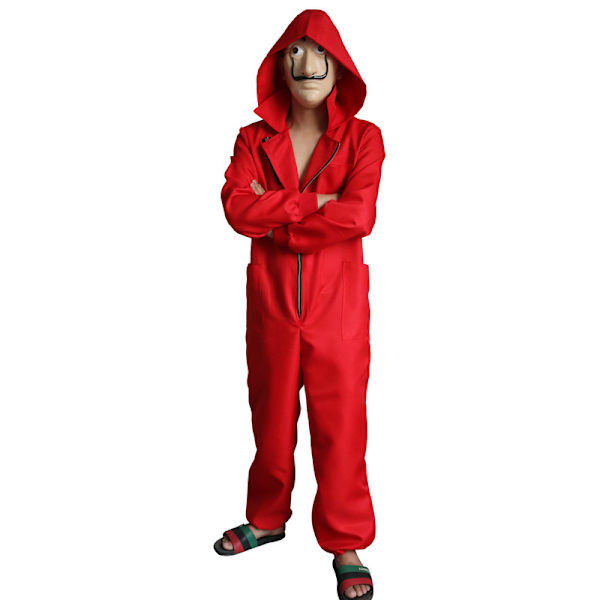 Unisex Rød Jumpsuit Maske Halloween Party Kostume Fuld Sæt Adult L