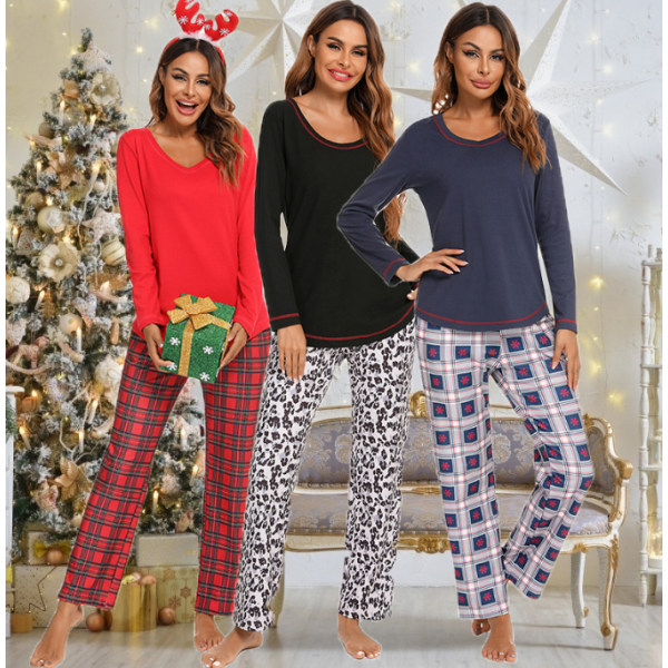 Rutig set för kvinnor Warm Pjs Set blue L