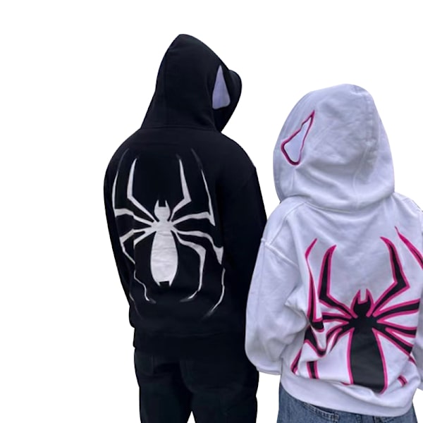 Dame og Herre Zip Up Y2k Oversized Hoodie Edderkop Grafisk Fuldt Lynlås Sweatshirt black M