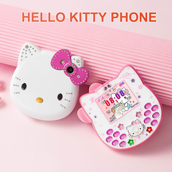 Lasten Hello Kitty -matkapuhelin, lasten näppäimistöllä varustettu taittuva puhelin White