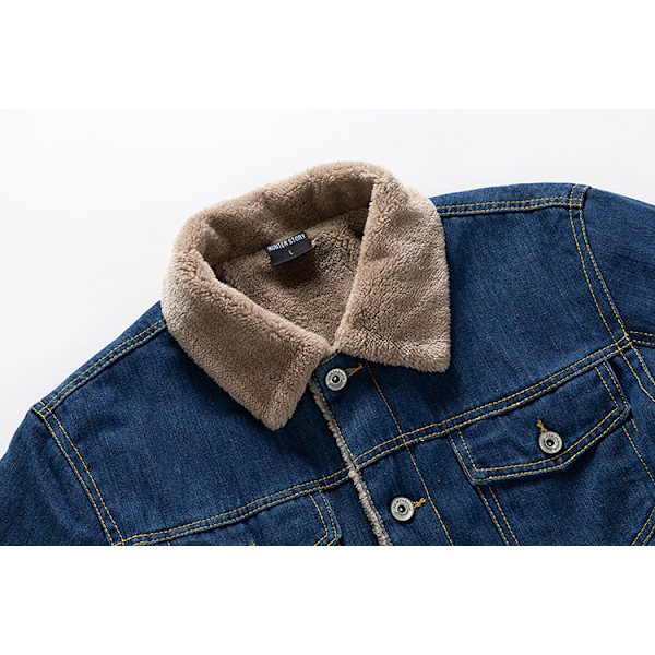 Mäns Fleecefodrad Jeansjacka Vinterjacka Dark Blue M