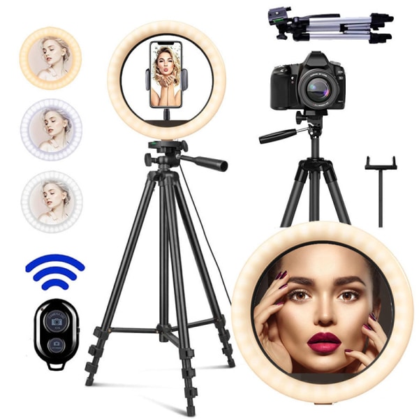 10'' Rengasvalo, Laajennettava Tripod-jalusta, LED-ympyrävalot SILVER