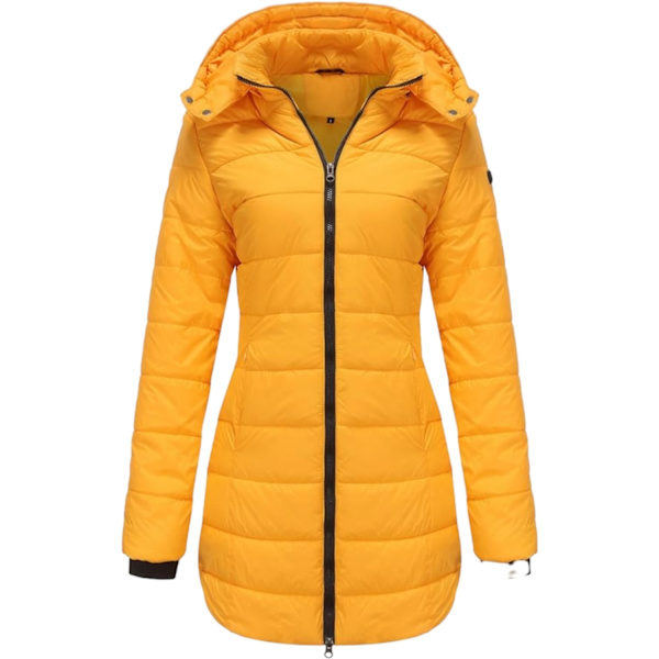 Naisten Huppuinen Kevyt Lämmin Thermolite Pitkä Puffer Takki Yellow XXXL
