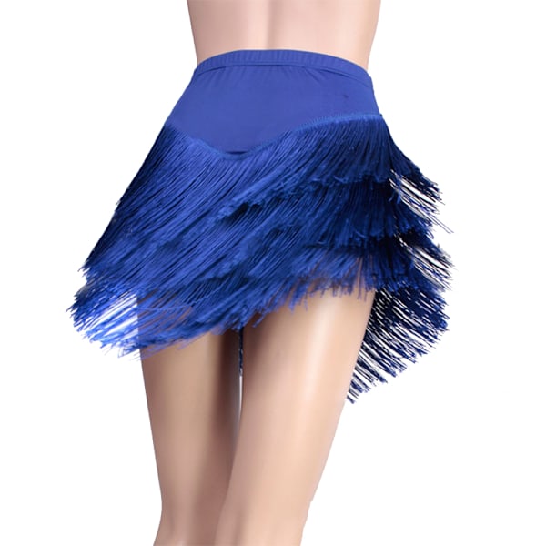 Kvinnors tofsar latin dans kjol, Salsa Tango Rumba danskläder Blue 2XL