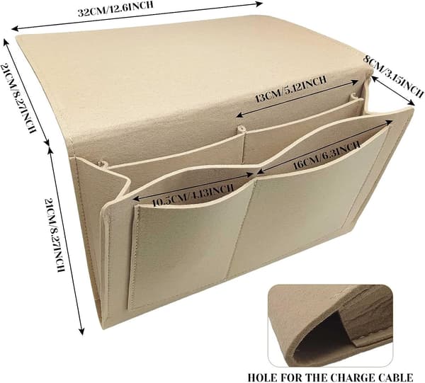Stor Filt Senge Caddy med 5 Lommer Beige