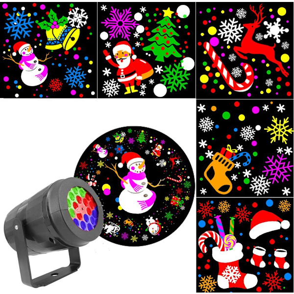 Julprojektor med LED-lampor, 16 bildskivor