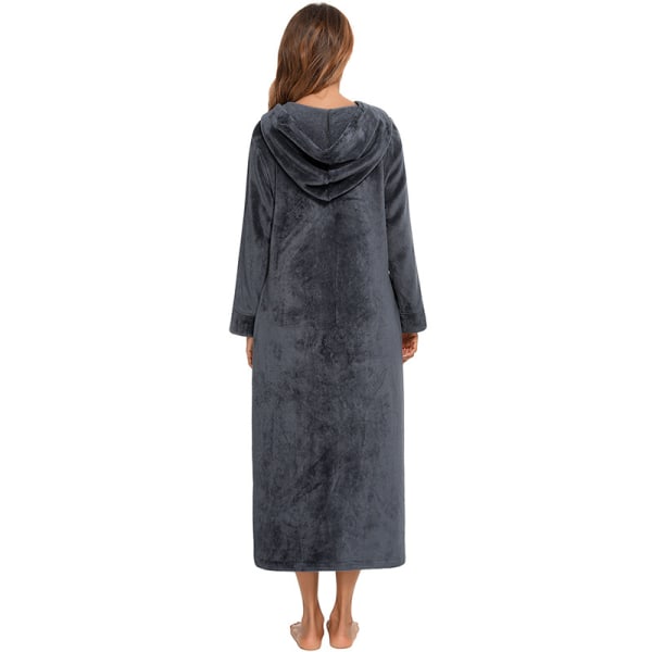 Kvinners Zip Up Robe Sweatshirt Robe Lang Hetterobe Grey L