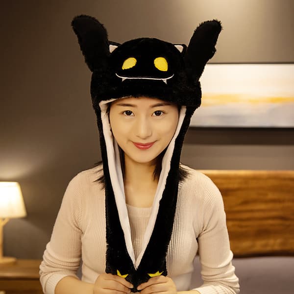 Ear Moving Jumping Hat Rolig Plysch Ghost Hat Unisex black