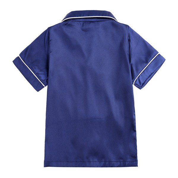 Satin Pyjamas Sett Silke Pjs Kort Erme Barnesovesett blue 130