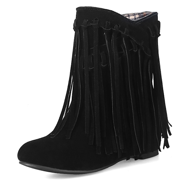 Cowboy Cowgirl Støvler med Frynser til Kvinder, Spids Snude, Slip-on, Western Ankelstøvletter Black 43