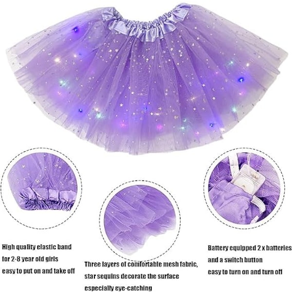 Jente LED-skjørt Lysende Tutus Glødende Tyll Danseskjørt Purple