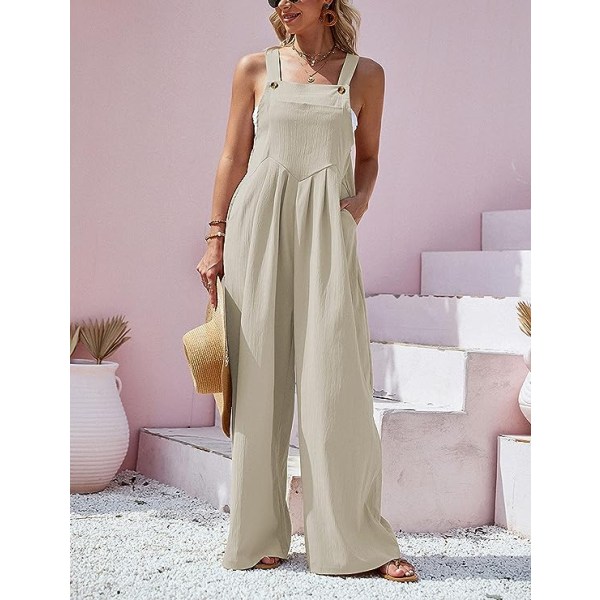 Overaller för kvinnor Loose Fit Summer Wide Leg Jumpsuits Pink M