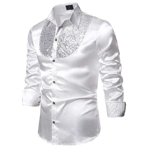 Menn's Skinnende Sekvens Disco Party Skjorter White L