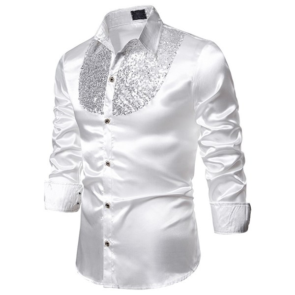 Miesten Kiiltävät Sekvenssit Disco Party Paita White M
