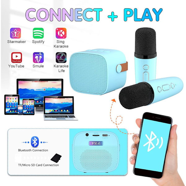 Karaokemaskin för barn, bärbar Bluetooth-högtalare med trådlös mikrofon Blue