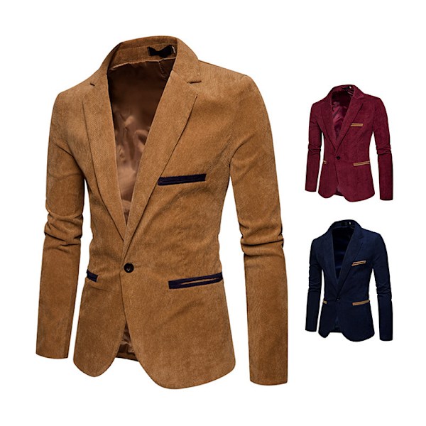 Herrar Casual Corduroy Blazer Klassisk Passform Sportjacka Khaki M