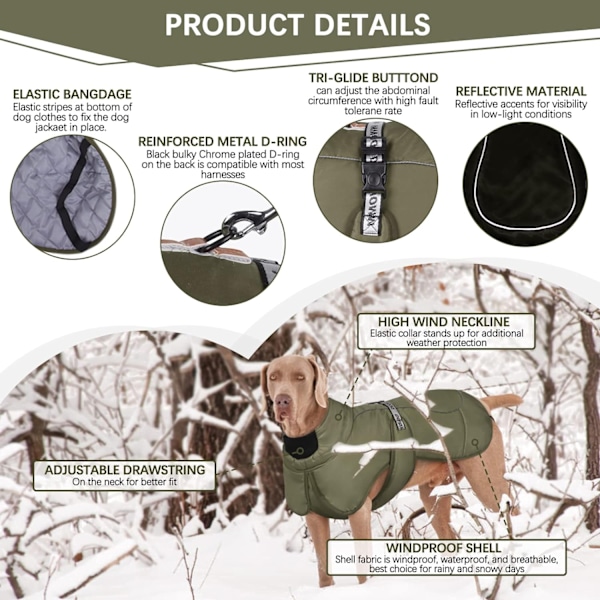 Vattentäta Hundvinterjackor, Reflekterande Hundjackor för Kallt Väder Army Green XL