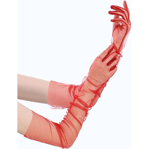 Långa handskar för kvinnor, mesh-tullehandskar Red