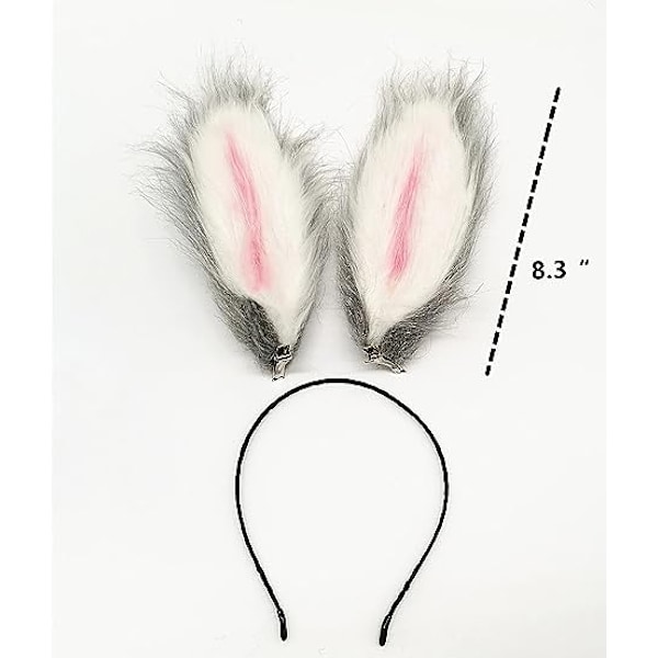 Cosplay Kanin Bunny Lange Ører Hårklemmer Hårbøjle White and grey