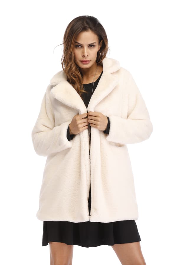 Varm vinterjacka för kvinnor med fuskpälskrage, innerfoder och knappar White 2XL