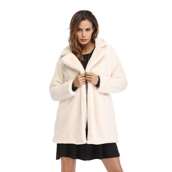 Vinterjakke til kvinder med varm krave i kunstig pels, indvendig foring og knapper White XL