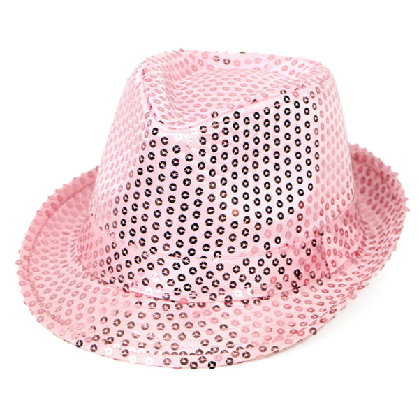 Western Paljett Fedora Hatt Bling Dance Hats Pale Pink