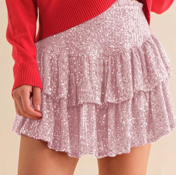 Kvindesexy Sequin Kort Skørt Pink M