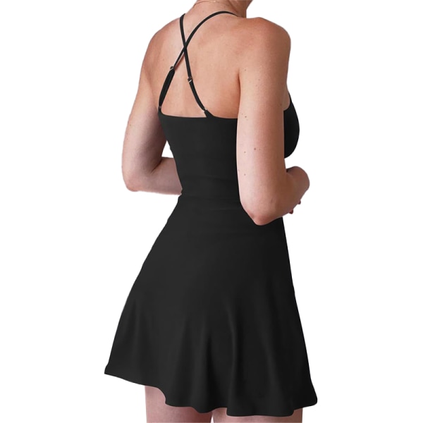 Damer sommar Casual Tennis Backless miniklänning med shorts black M