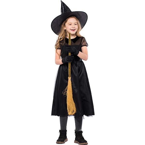Svart Heks Kostyme for Jenter Halloween Kostymefest M