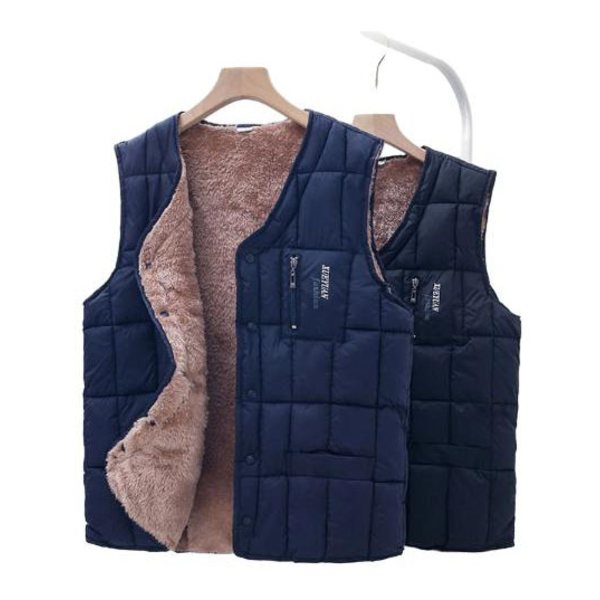 Herrar Friluftsliv Stå Krage Fleece Jacka Väst Casual Vadderad Väst Jackor Navy 2X