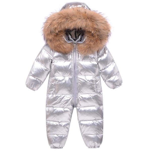 Baby vinter snödräkt kappa Romper Ytterkläder Huva silver 80cm