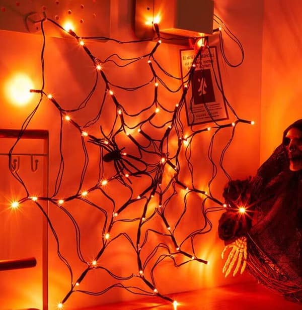 Halloween-lys edderkoppnett lys stropp edderkopp Orange