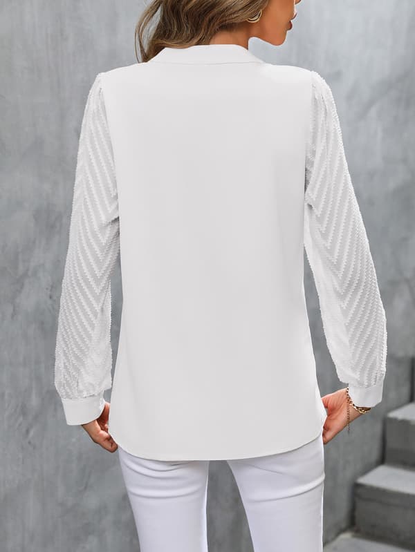 Dam Blusar i Chiffon med Lång Ärm, V-ringad, Casual White XL