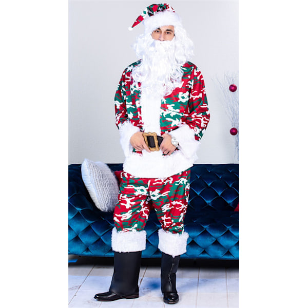 Mænds Camouflage Julemand - Voksen Kostume Red 4XL