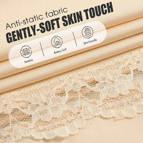 Halv Slips för Kvinnor Underskjort Klänning Spets Kant Knälång Kort Kjol Beige L