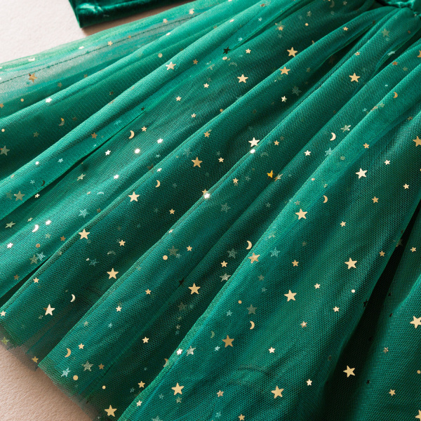 Tutu-klänning i sammet för små flickor, långärmad med volanger Green 140CM