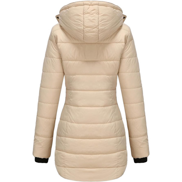 Dame Lang Pufferjakke med Hætte - Letvægts og Varmt Thermolite Khaki XL