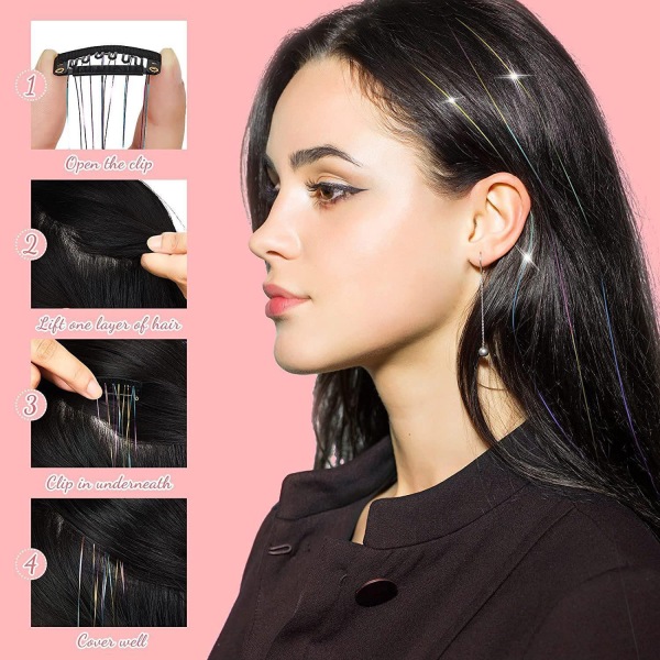 Clip in Hair Tinsel Extensions Kit för Halloween Cosplay Party Gold