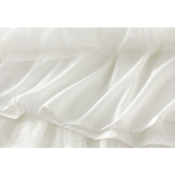 Kvinners Søt Elastisk Midje Tyll Lagdelt Ruffles Mesh Lang Lagdelt Skjørt White