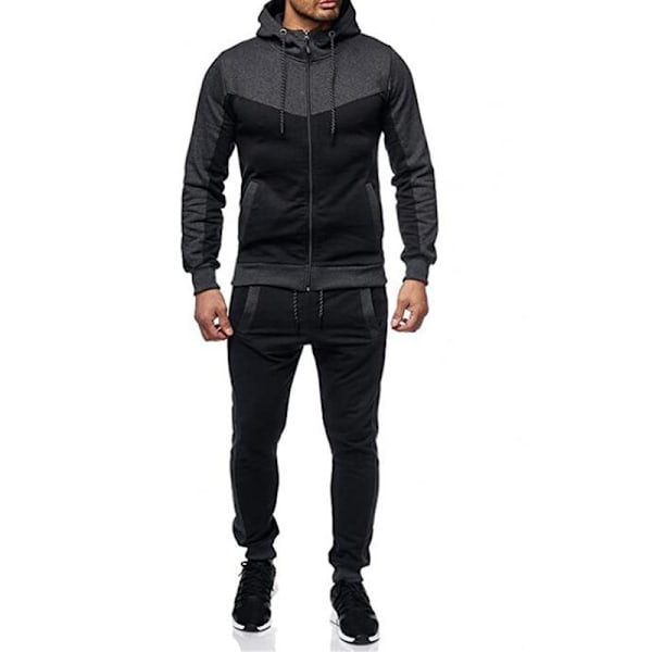 Träningsset för män, komplett dragkedja, träningsdräkt för utomhusjogging Dark Grey L