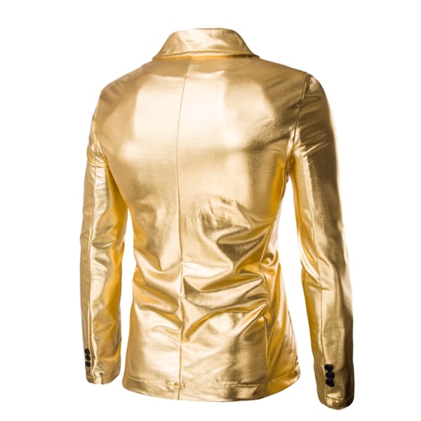 Herrar Blazer Krage 2 Knappar Prom Glansiga Sportjackor Golden L