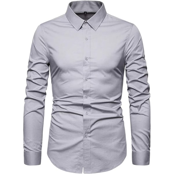 Miesten Slim Cotton Pitkähihainen Napit-Paita Gray 2XL