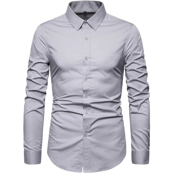 Slim Cotton långärmad skjorta för män Gray XL