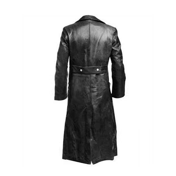 Mænds Læder Trenchcoat Fuld Længde Vintage Kunstlæderjakke Brown 4XL