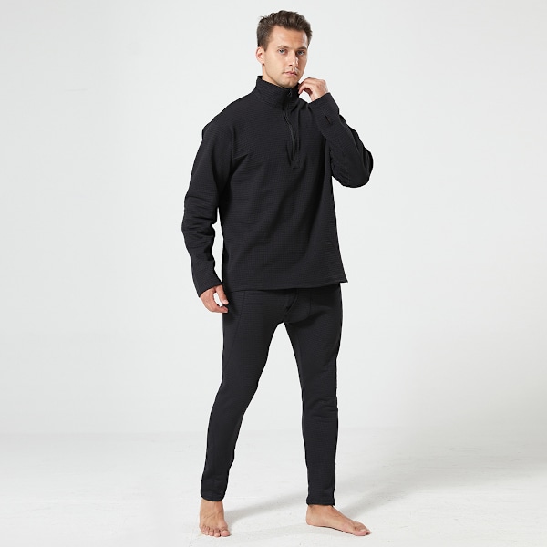 Mænds Termisk Underundertøj Langt Bukser Sæt Black 2XL