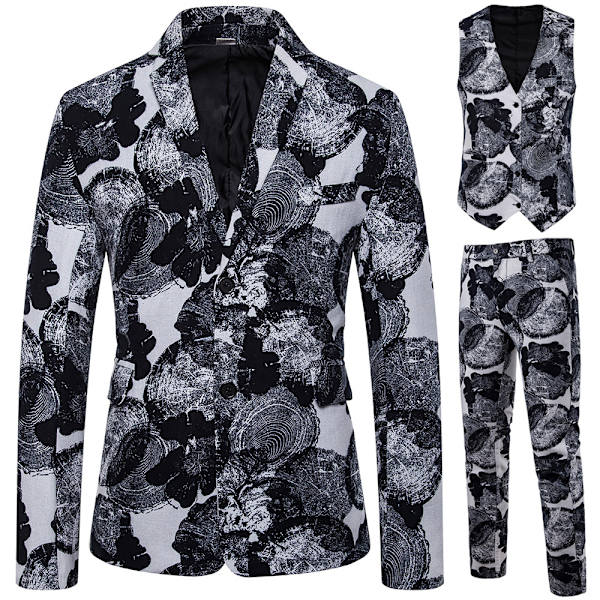 Herr 3- print kostym Casual Party Tux Slim Fit Outfit grey blue M