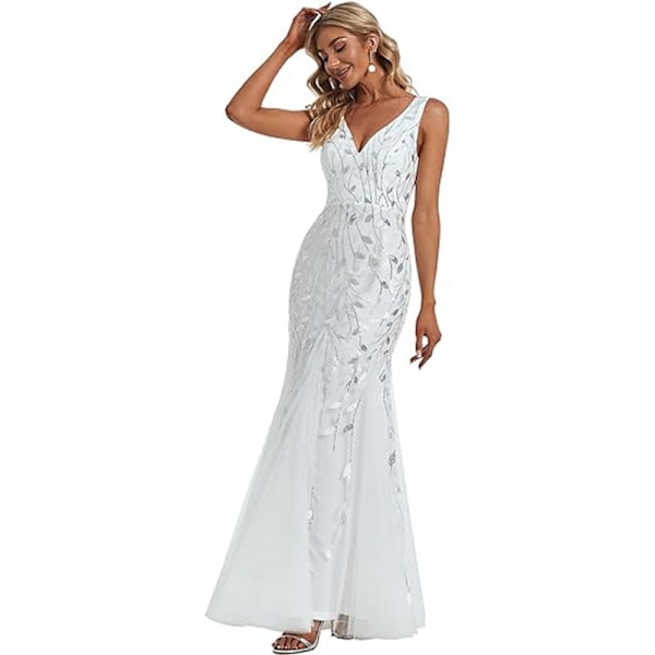 Kvinnors Sekvensdress med Dubbel V-ringning, Ärmlös, Mermaid-Silhuett, Lång Kvällsdress white M