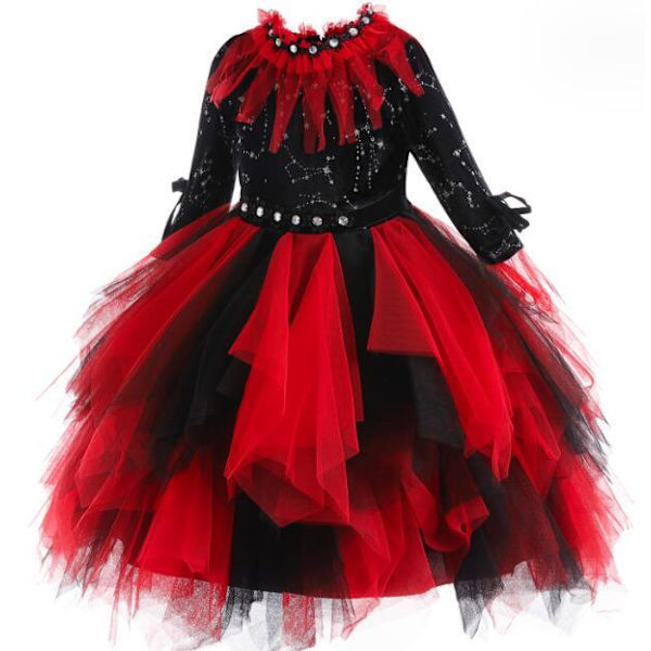 Halloween Pige Prinsessekjole i Rød Mesh 140CM