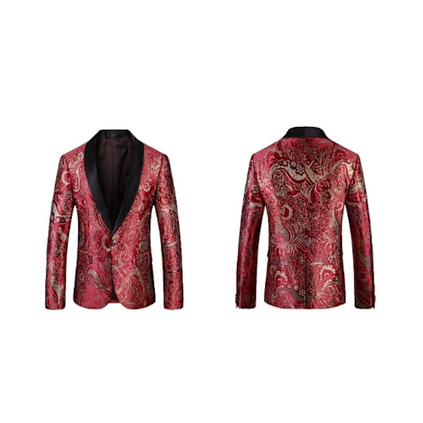 Herrarnas Blommiga Jacquard Klänning Bröllop Brudgum Kostym 1 Knapp Tryckt Middagskavaj Red S